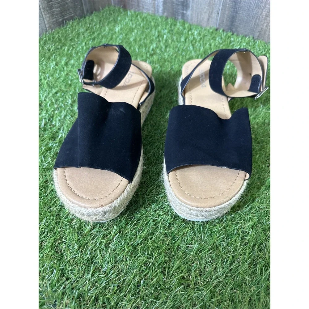 Soda Clip Open Toe Ankle Strap Platform Espadrille Sandal, Black, Size‎ 10 - Picture 2 of 9